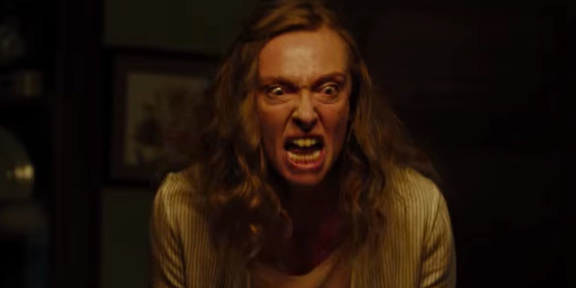 Toni Collette as Annie screaming manically in Hereditary