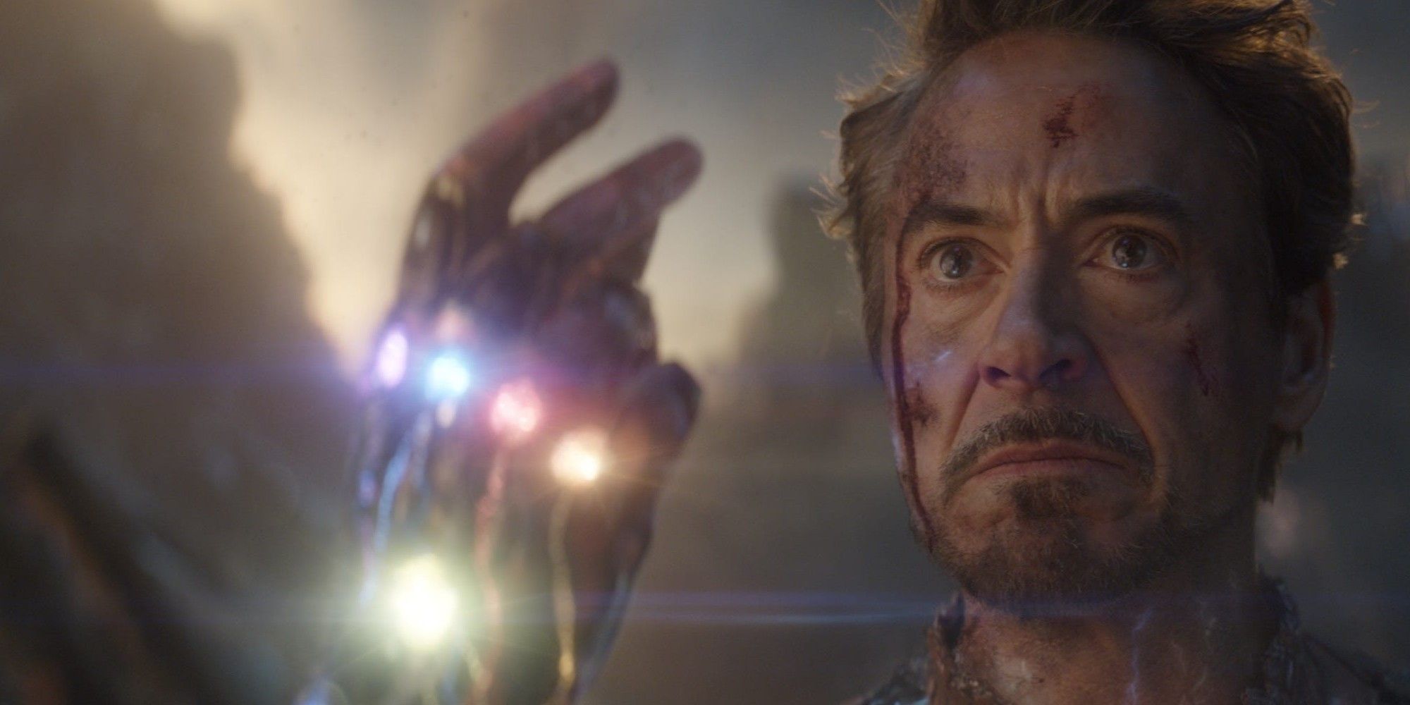 Tony Stark Obtains The Infinity Gauntlet From Thanos