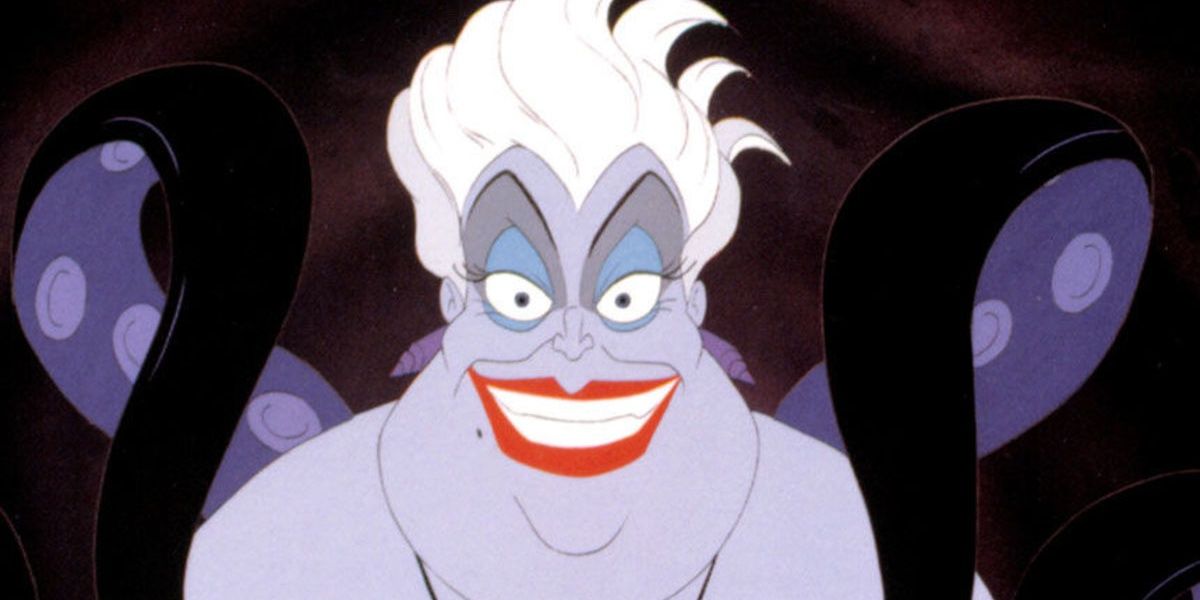 Close up of Ursula grinning in The Little Mermaid.