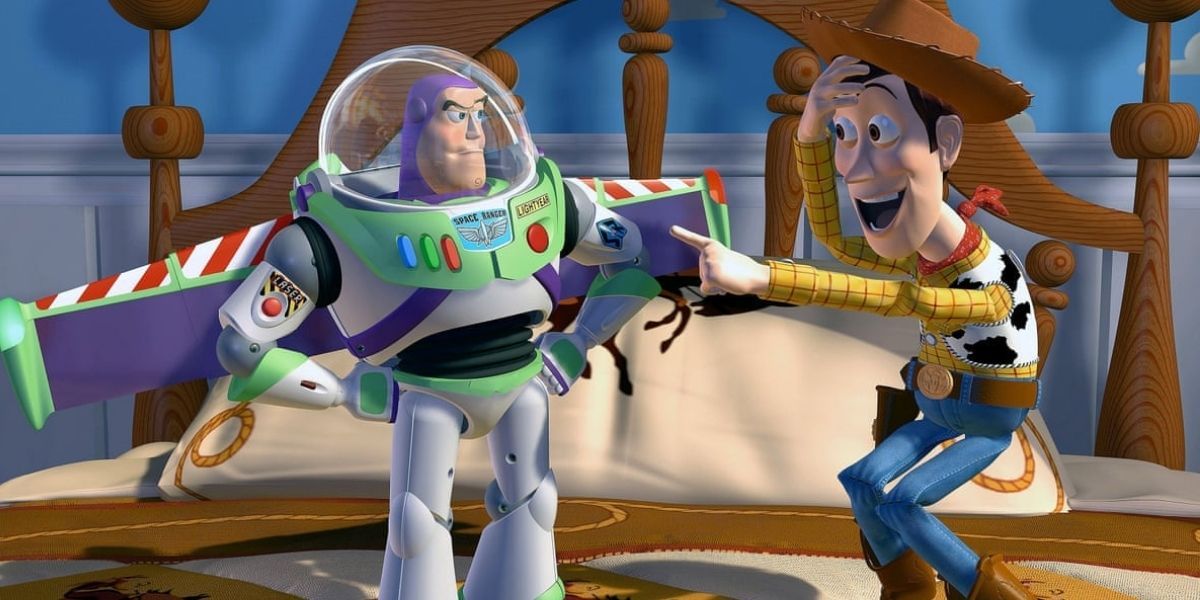 Woody and Buzz on Andy's Bed in Toy Story