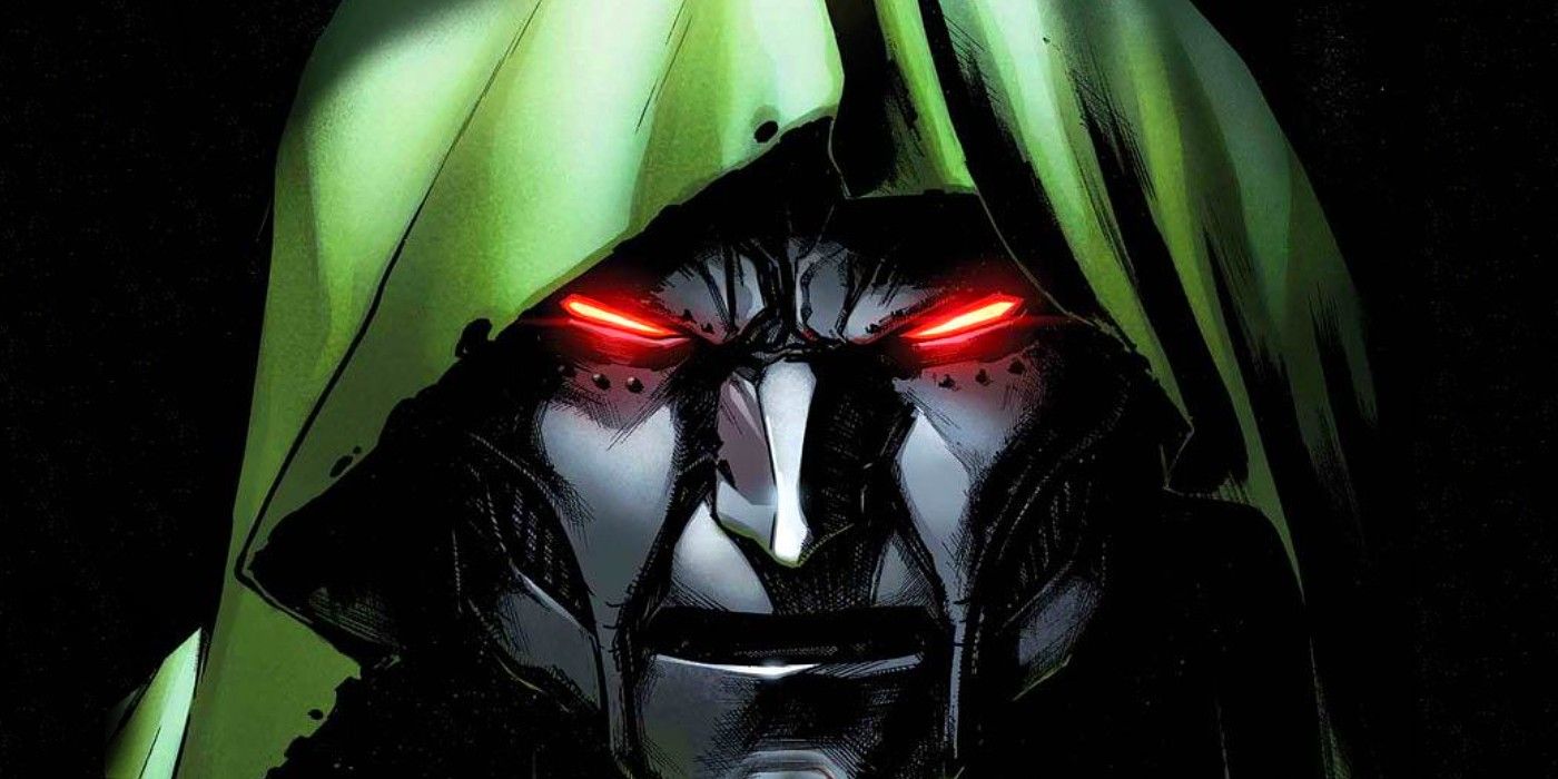 Ultimate Doctor Doom's eyes glow red in Marvel Comics.