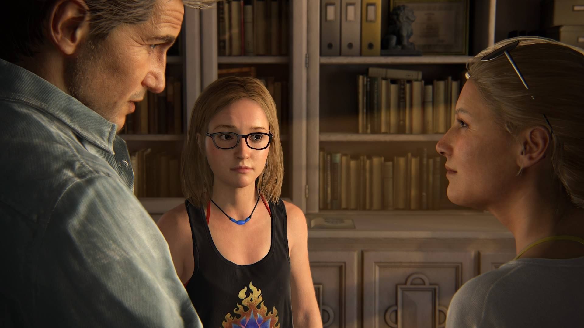 Cassie, Drake&rsquo;s Daughter, with her parents, Nate and Elena in Uncharted 4.