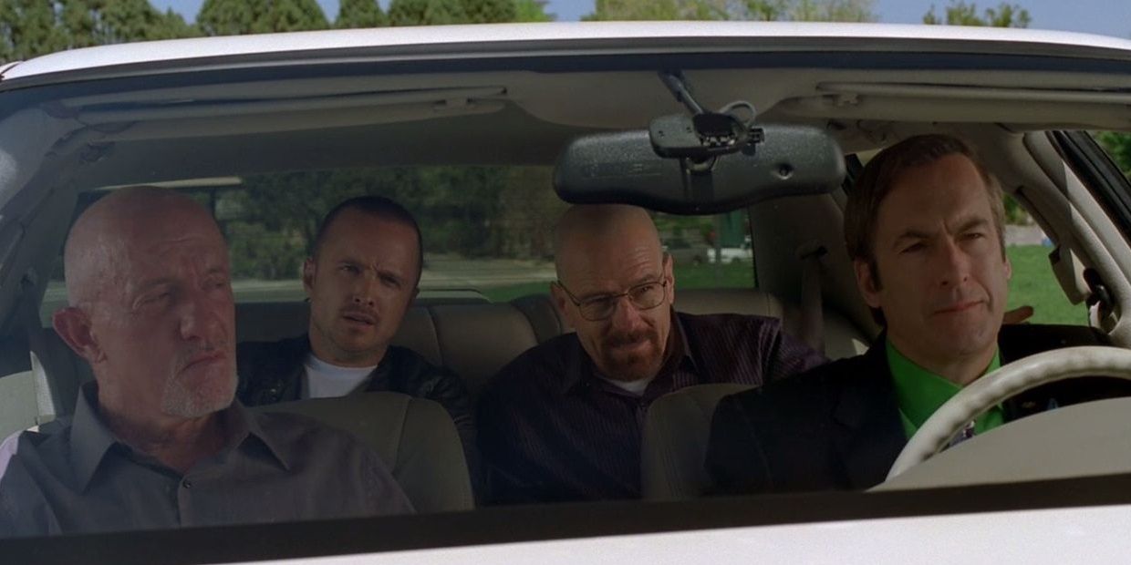 Walt, Jesse, Mike, and Saul scout new locations to cook meth after the death of Gus Fring in Breaking Bad