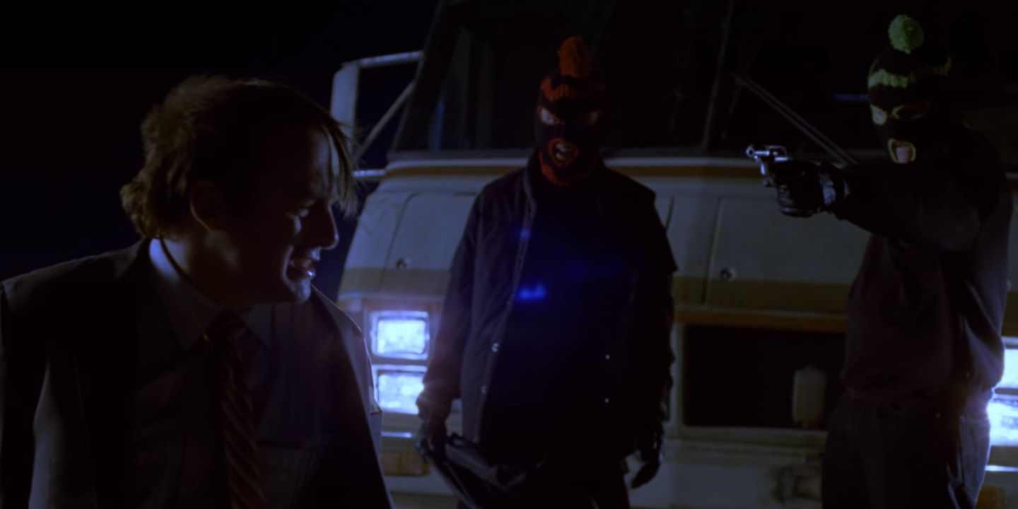 Walt, Jesse wear ski masks to intimidate Saul in Breaking Bad