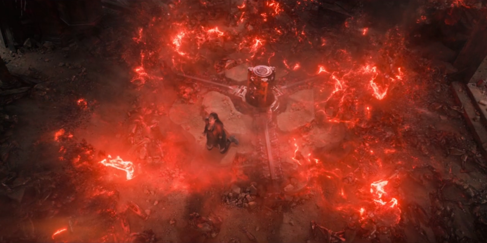 Scarlet Witch (Wanda Maximoff) fighting Ultron in Sokovia in Avengers: Age of Ultron