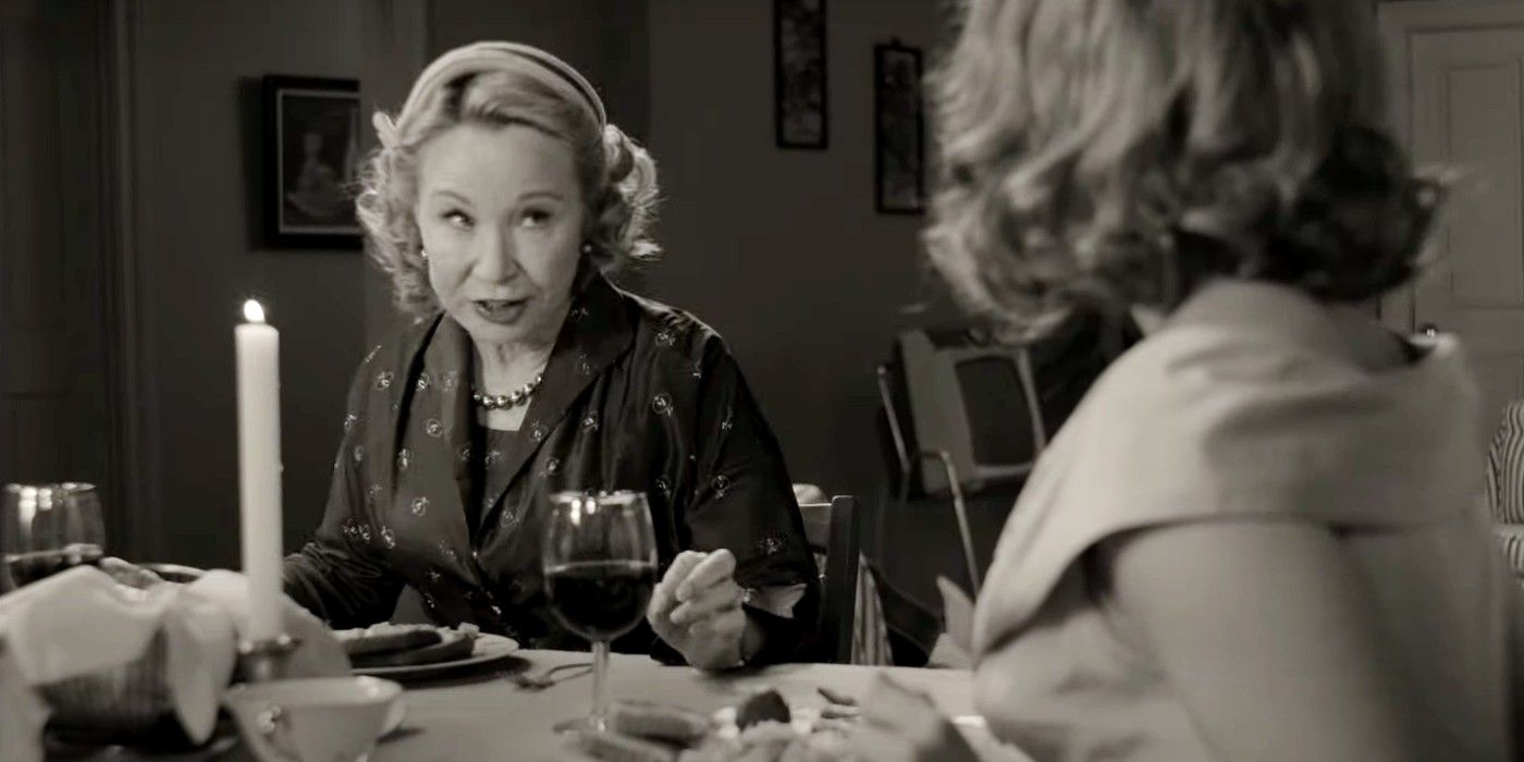 Mrs. Hart having dinner with Wanda in WandaVision