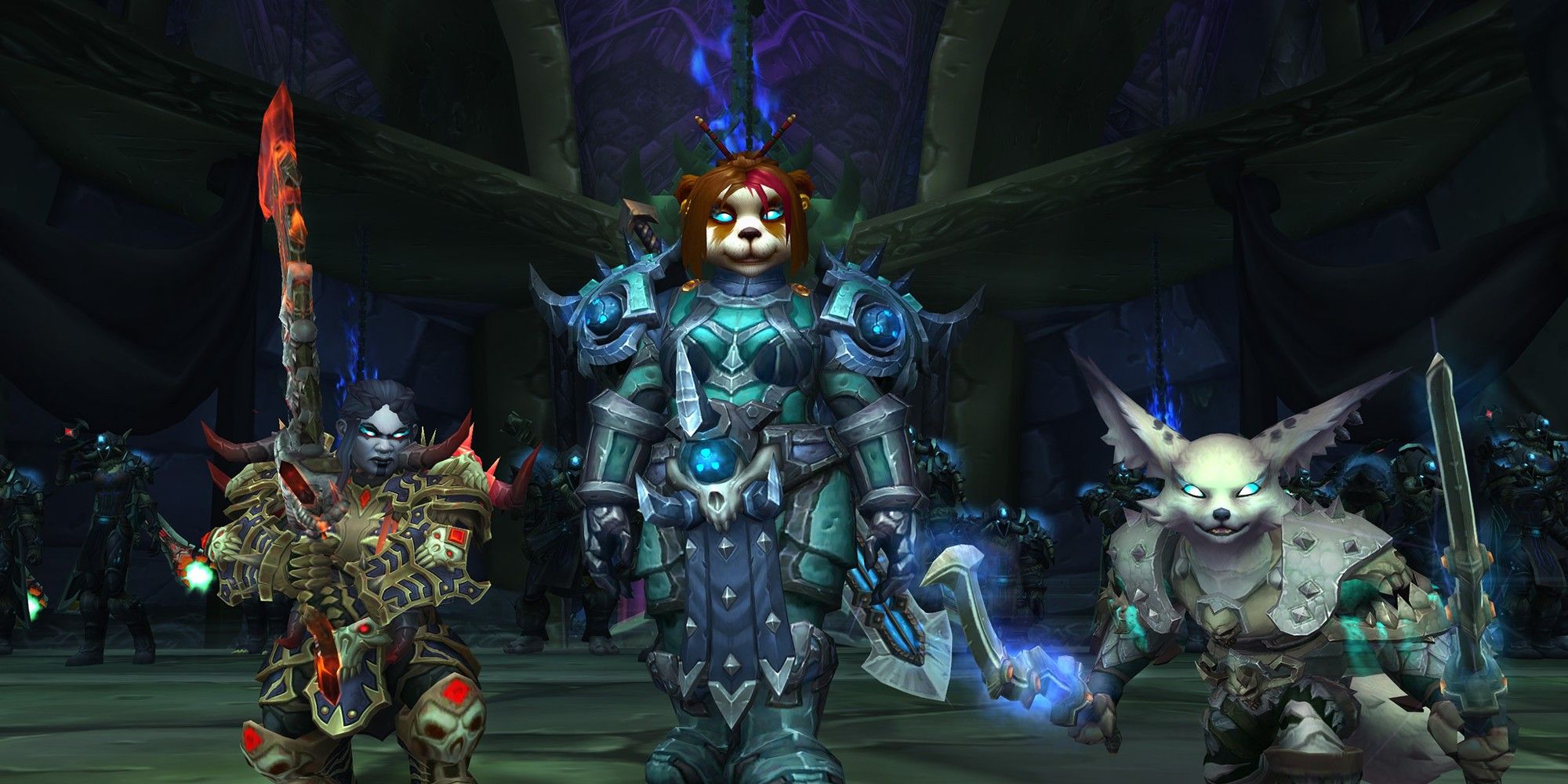 A group of Death Knight characters in World of Warcraft