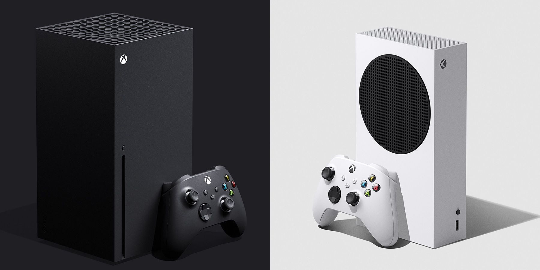 A side-by-side comparison between the Xbox Series X and Xbox Series S consoles.