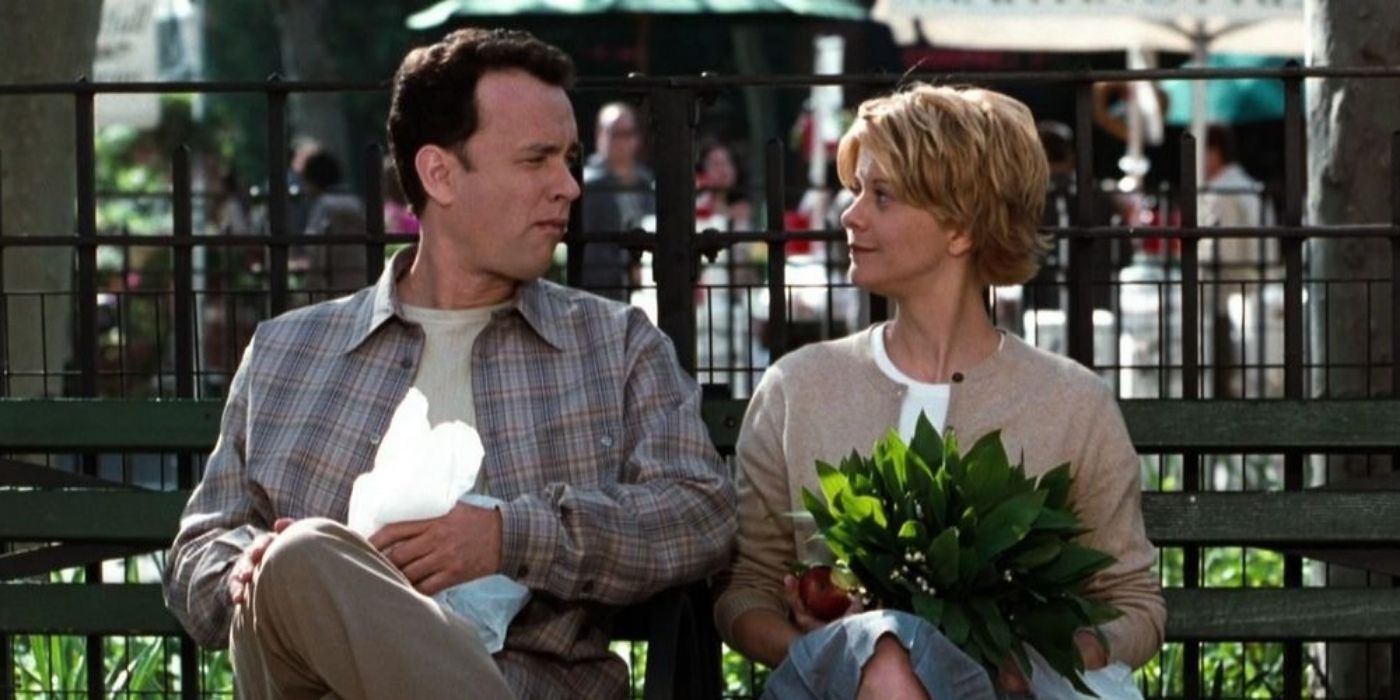 Joe and Kathleen looking at each other in You've Got Mail
