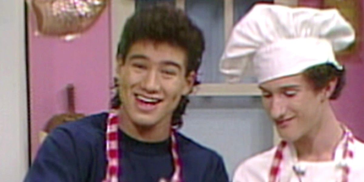 AC Slater and Screech cooking on Saved by the Bell