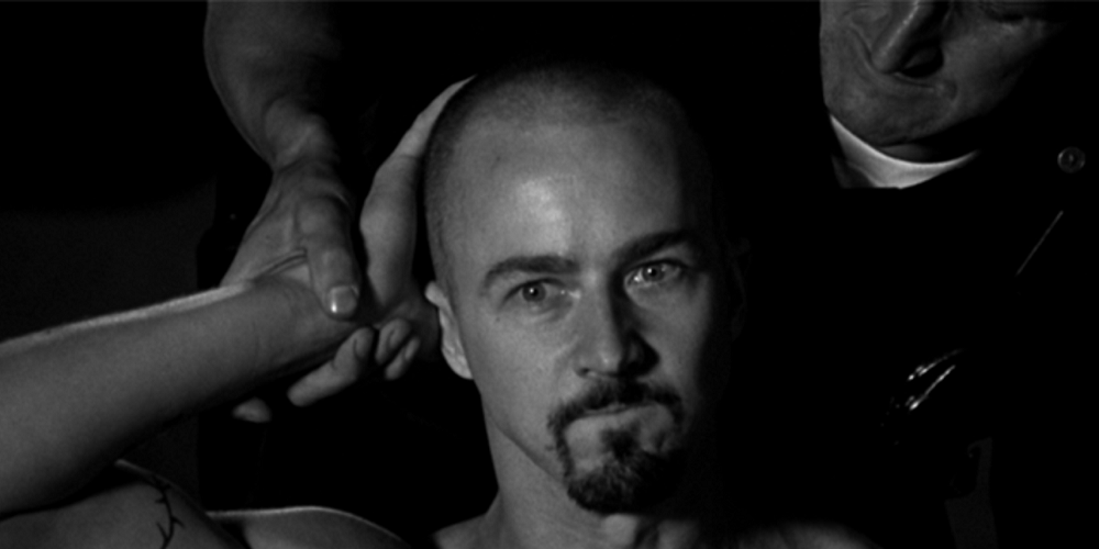 A closeup of Derek in American History X