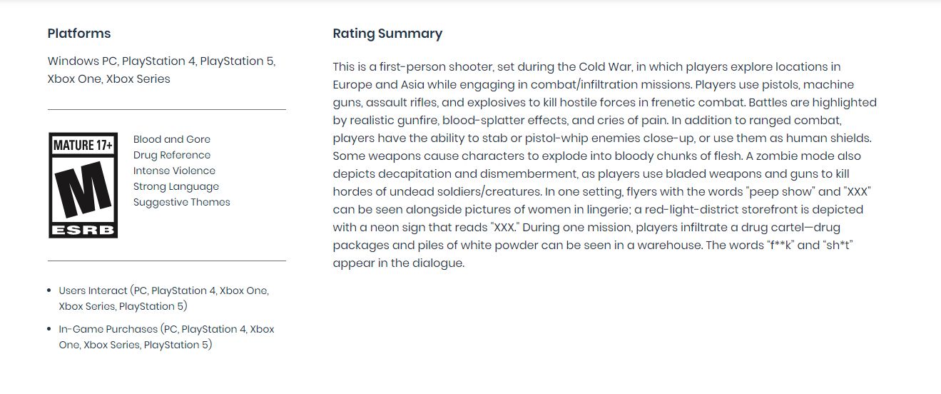 call of duty black ops cold war esrb rating
