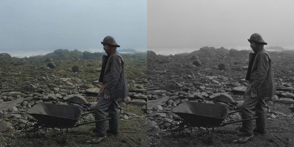 A side-by-side of Robert in color and in black and white