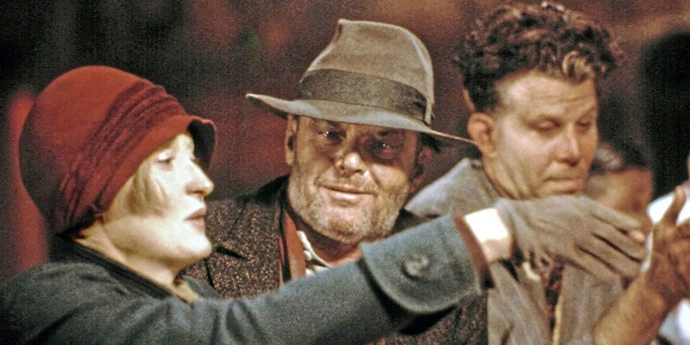 Jack Nicholson grins at Meryl Streep in Ironweed while Tom Waits looks on