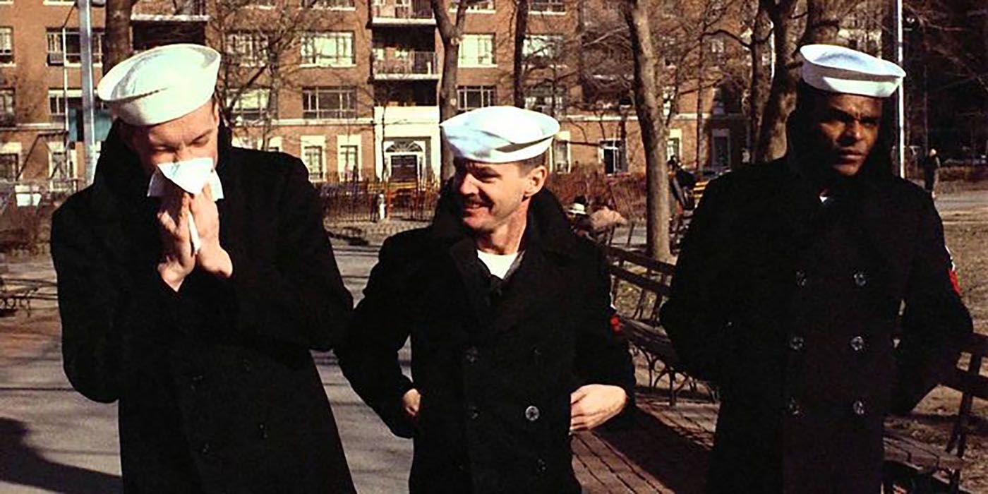 Three sailors walk through the streets in The Last Detail