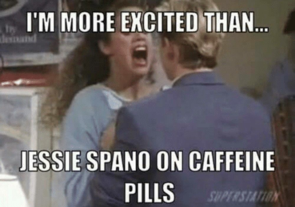 Jessie Spano breakdown after being hooked on caffeine pills Saved By The Bell meme