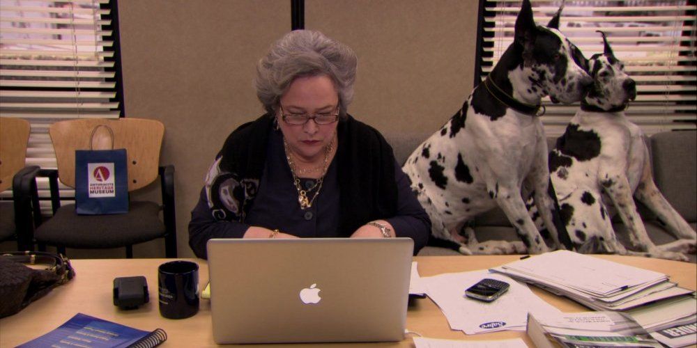 Jo Bennett and her dogs in The Office