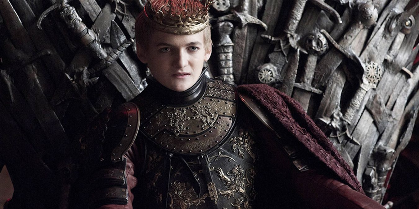 joffrey baratheon sitting on the Iron Throne in Game of Thrones.