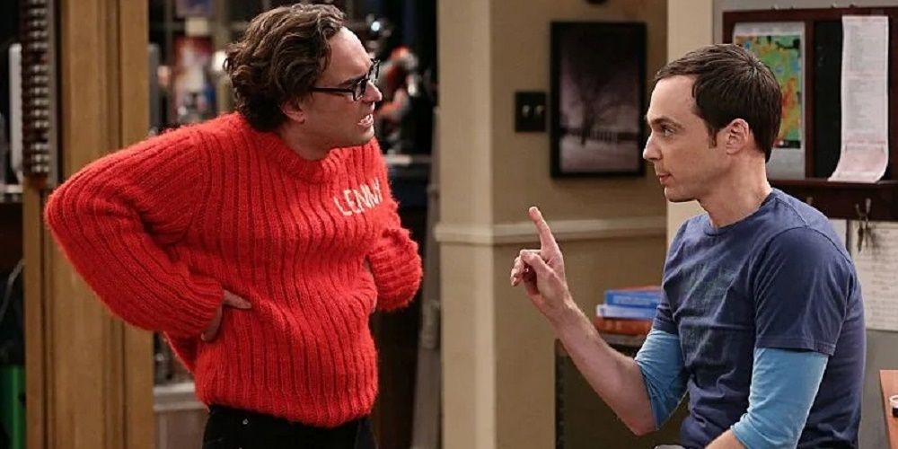 Leonard and Sheldon arguing over a sweater on The Big Bang Theory