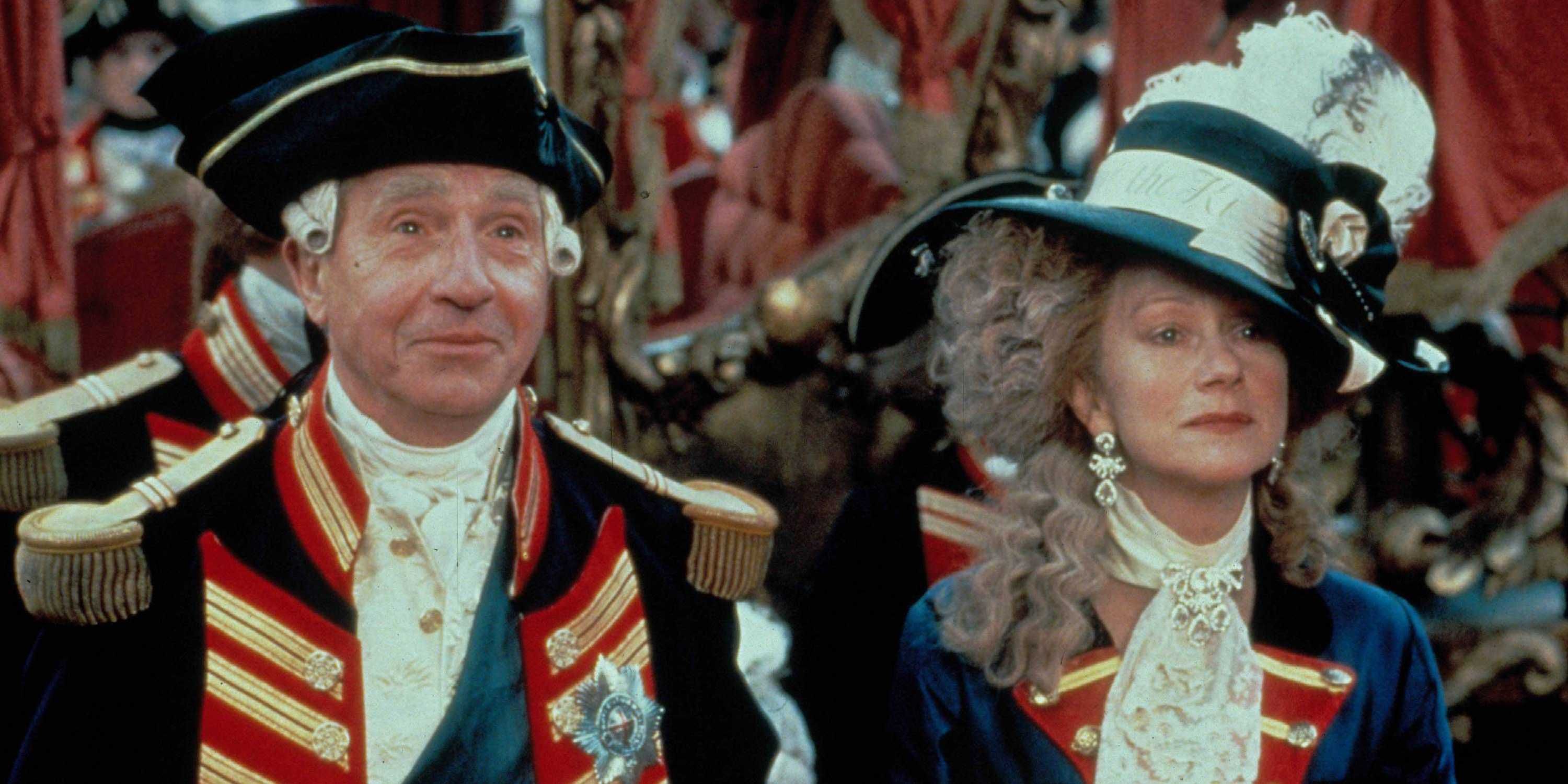 Nigel Hawthorne as King George III Helen Mirren as Queen Charlotte during a royal ceremony in The Madness of King George
