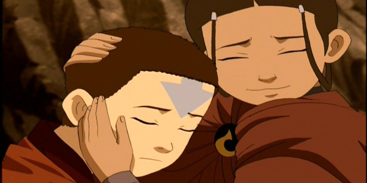 Katara comforts Aang in Avatar: The Last Airbender