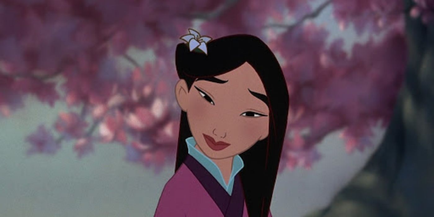 Mulan with a flower in her hair.