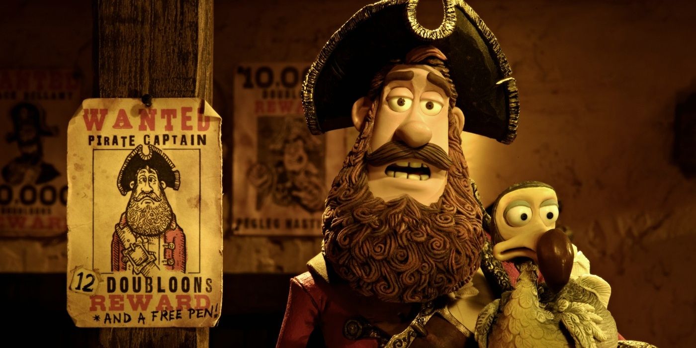 A pirate captain next to his wanted poster in The Pirates: Band of Misfits