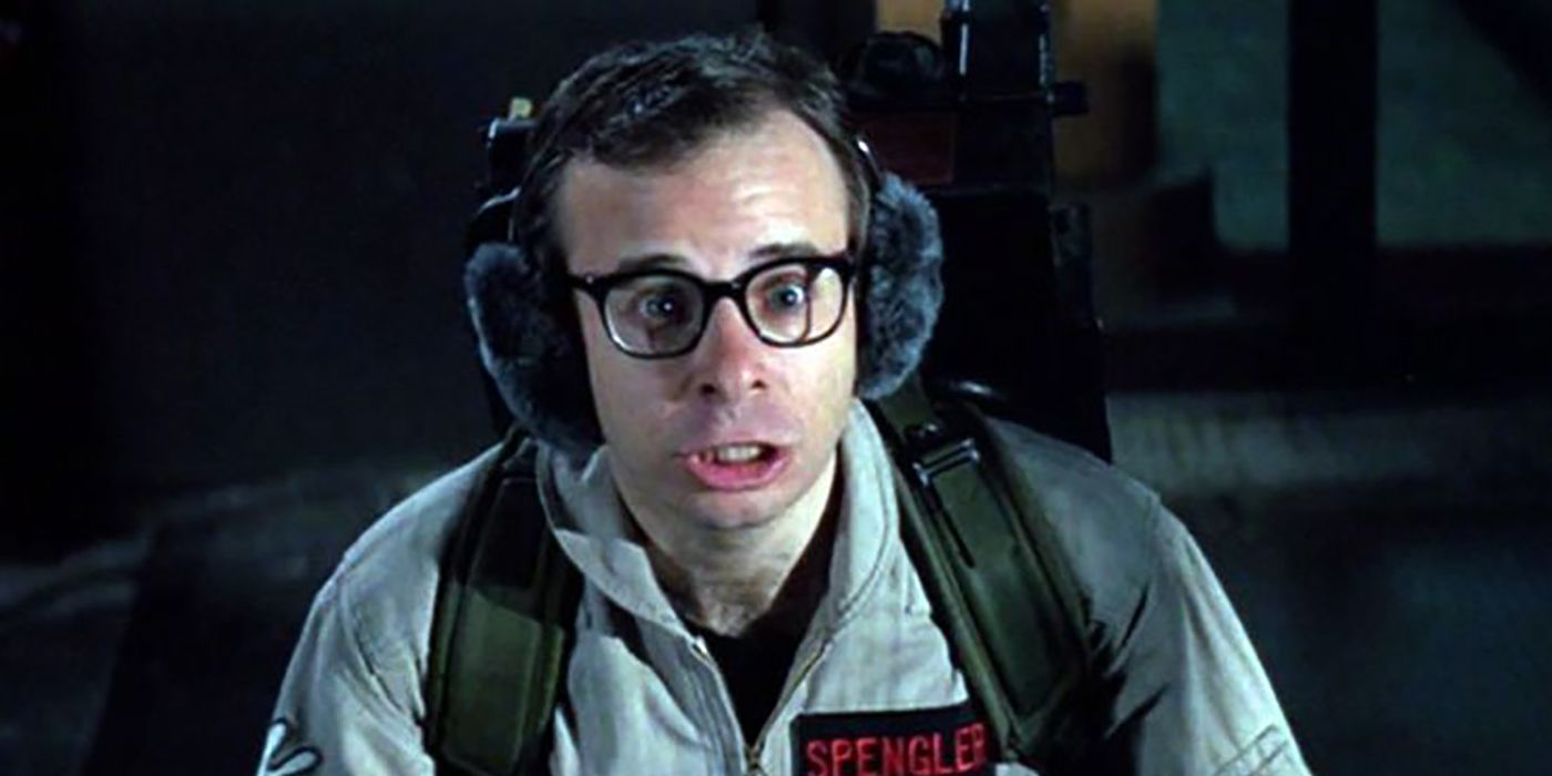 Rick Moranis looking scared in a Ghostbusters uniform