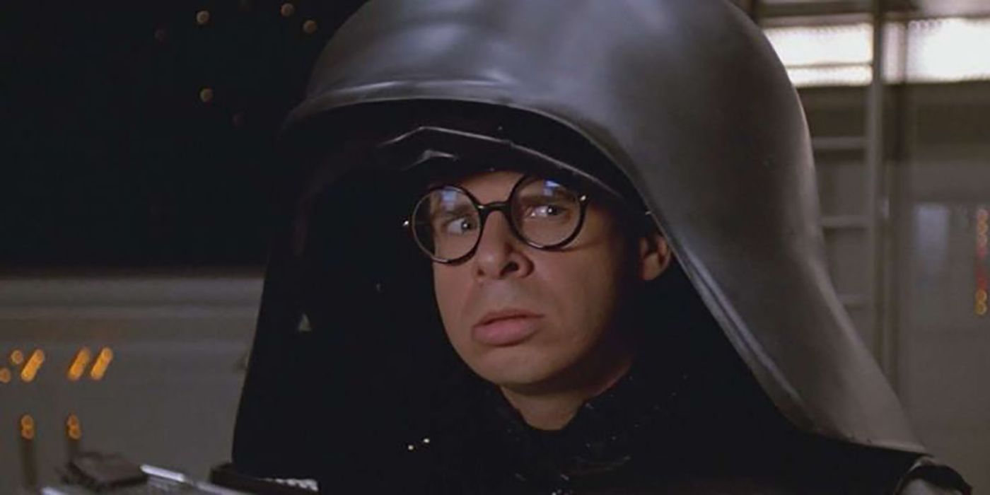 Rick Moranis as Dark Helmet looking off-screen in Spaceballs