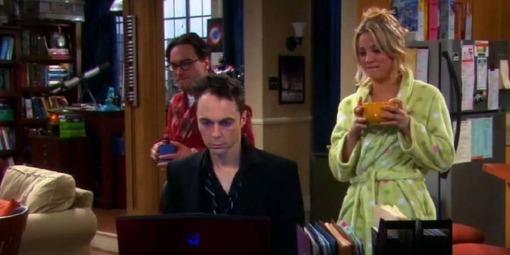 Leonard, Penny, Sheldon in The Big Bang Theory waking up in the morning