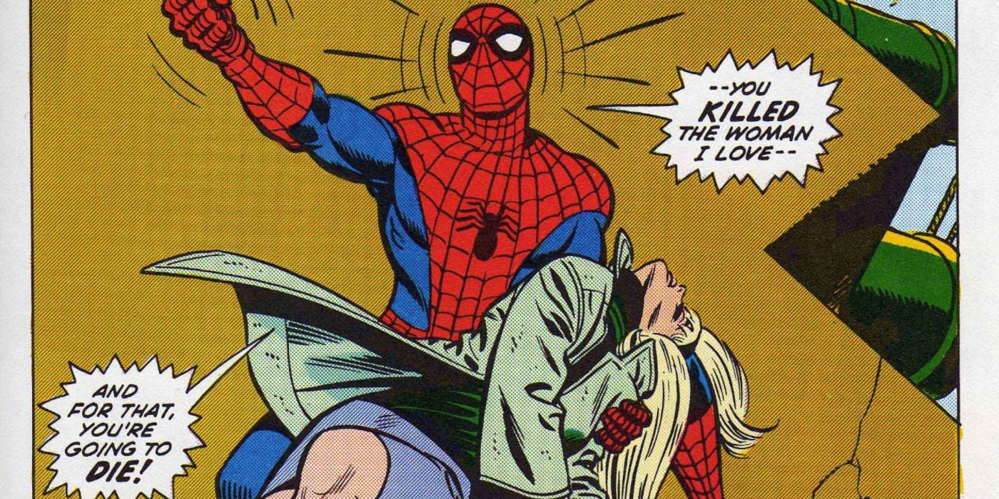spider-man holding a dead gwen stacy in the comic books