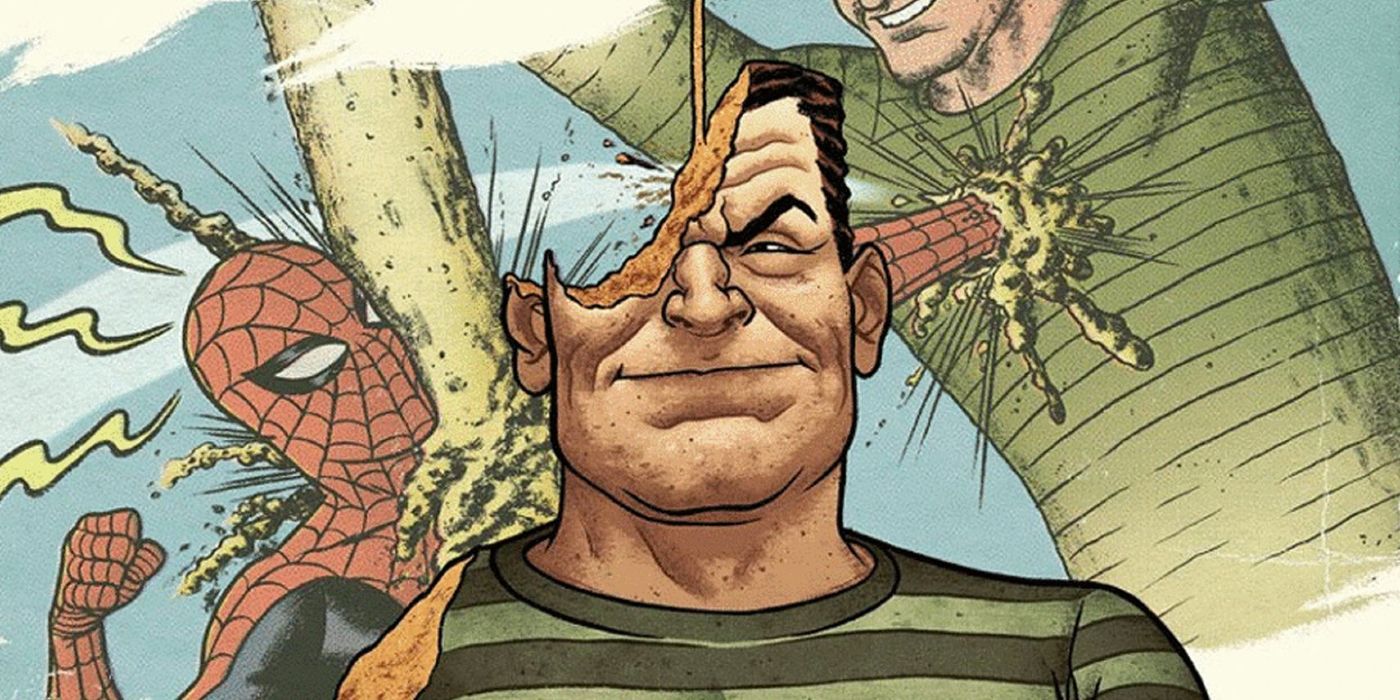 Spider-man attacks sandman in comic book art horizontal