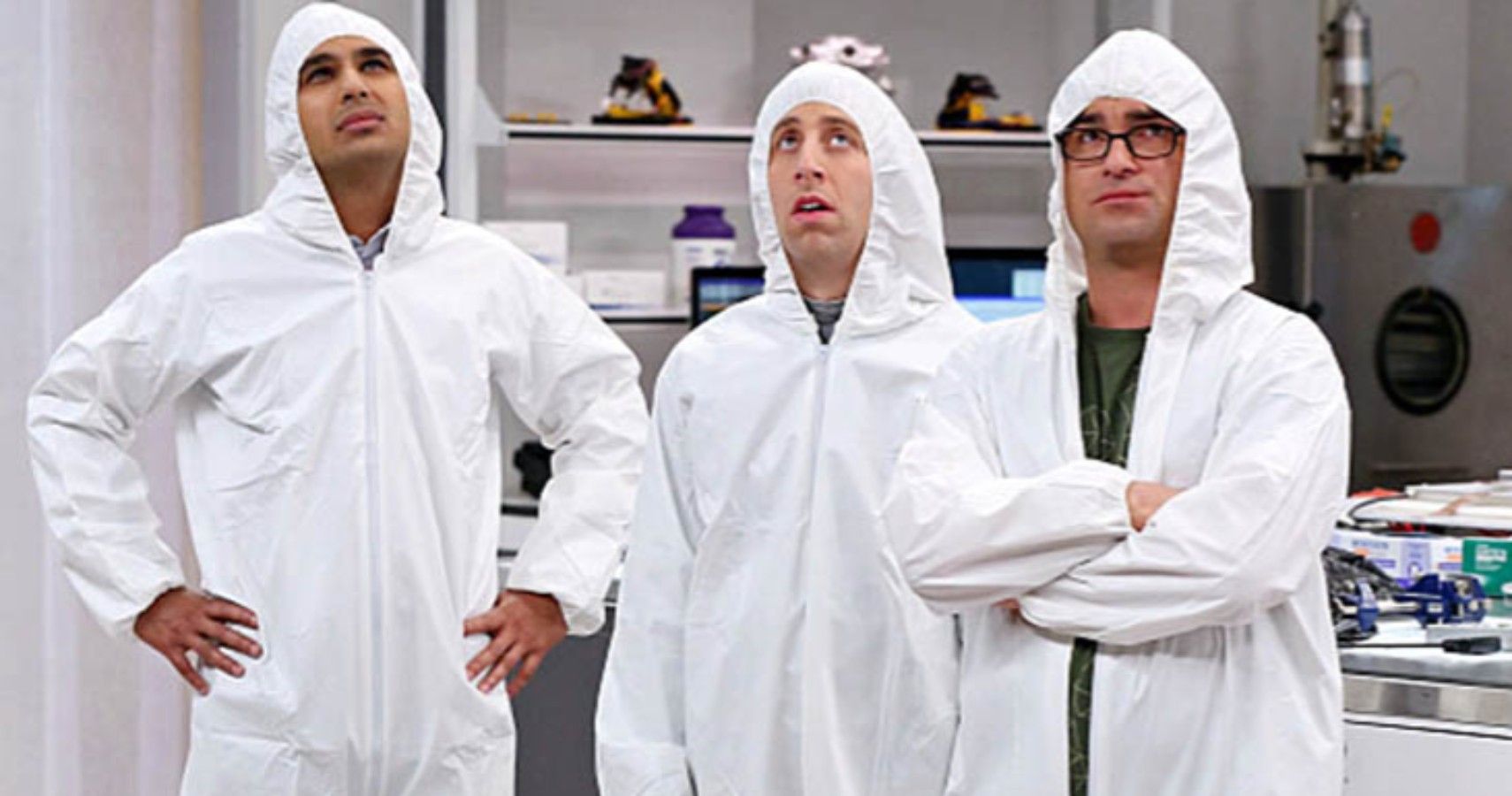 Howard, Raj, and Leonard dressed in suits while in the lab on TBBT