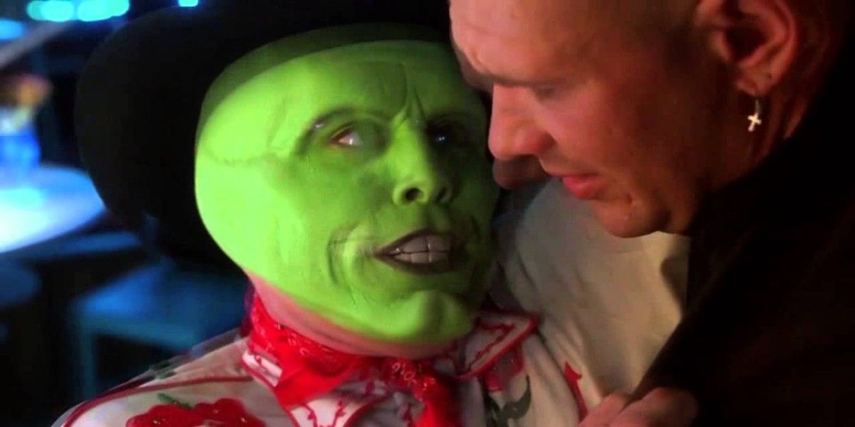 Jim Carrey as The Mask faking his death