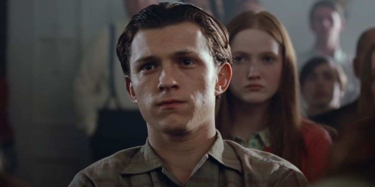 The Devil All The Time Tom Holland as Arvin Russell in Church
