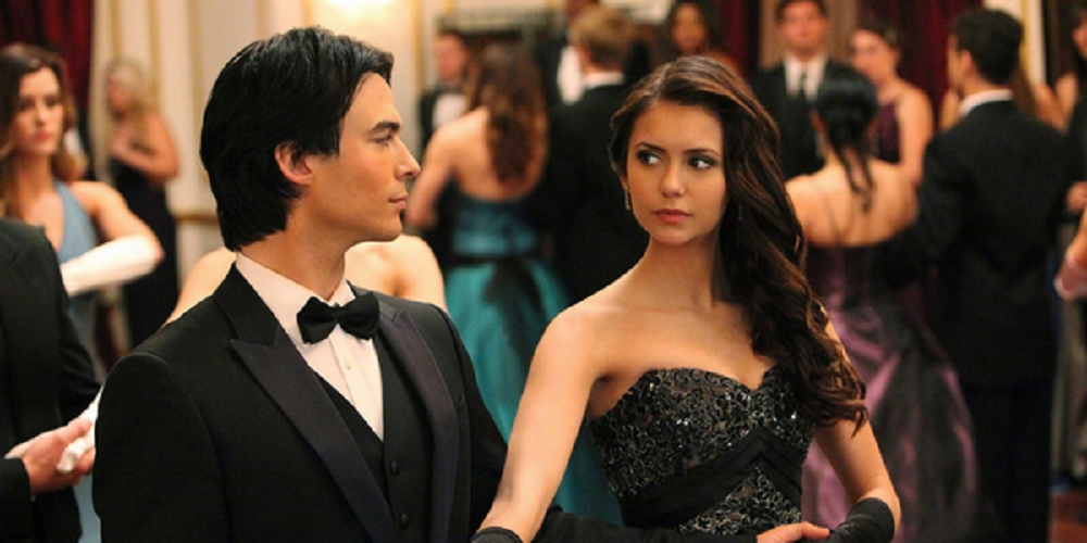 Damon and Elena at the ball on The Vampire Diaries