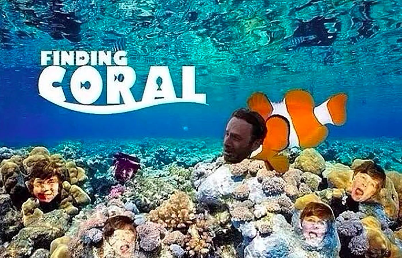 A parody of Finding Nemo imagery featuring Rick and Carl from The Walking Dead.