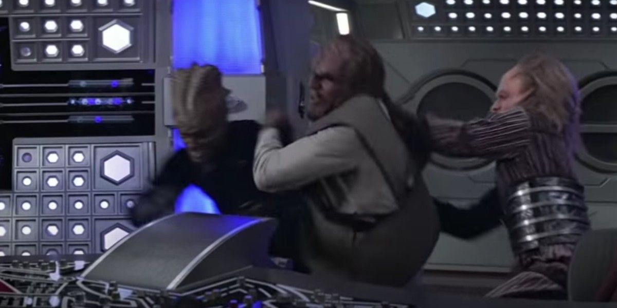 Worf fighting Son'a in Star Trek: Insurrection