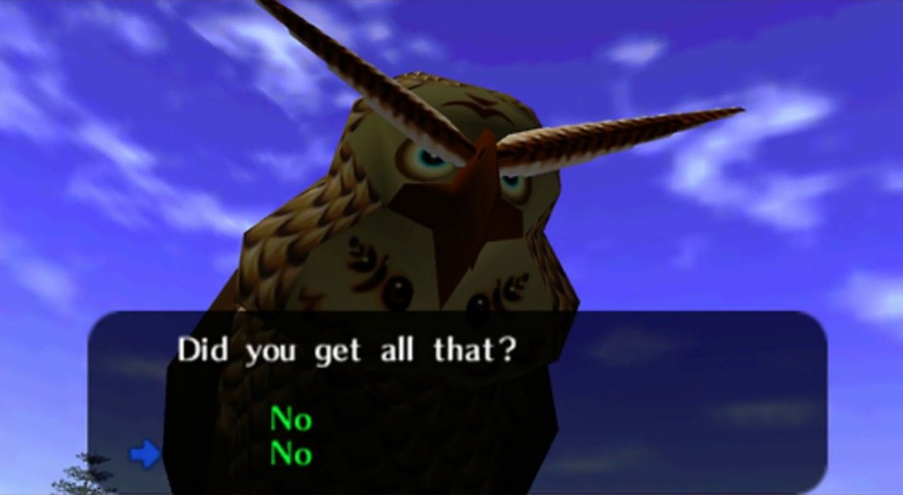 Kaebora Gaebora talking to Link Zelda: from Ocarina of Time