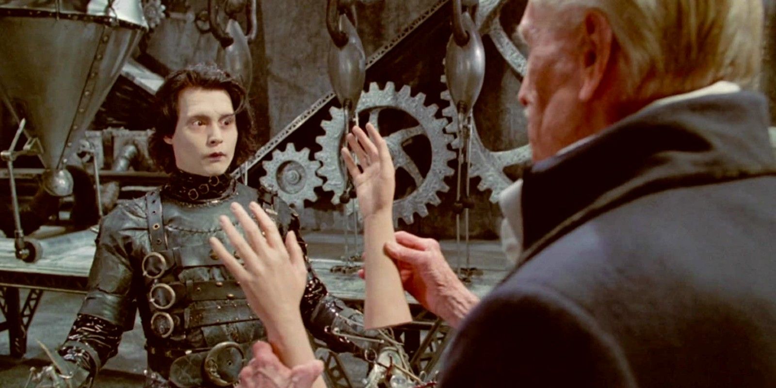 Johnny Depp and Vincent Price in Edward Scissorhands as Edward gets his new hands.
