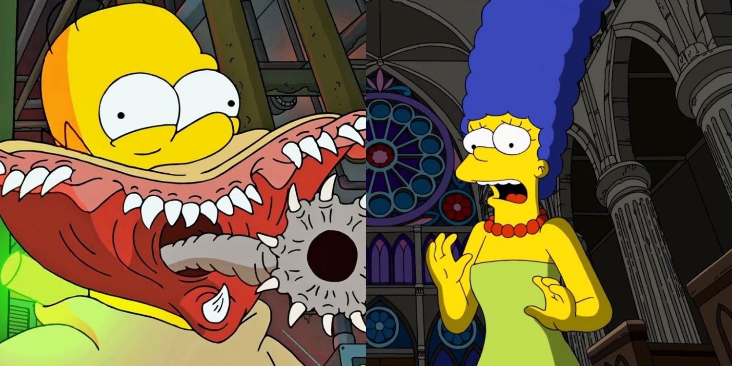 Split image of scenes from The Simpsons Treehouse of Horror