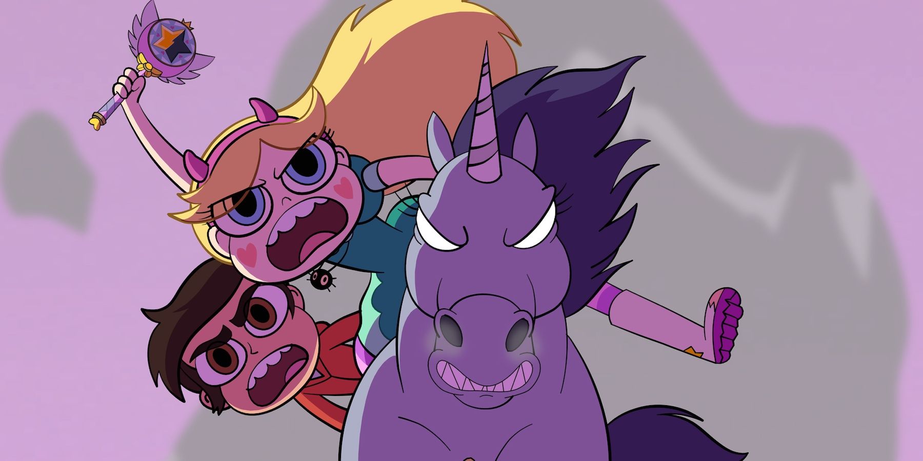 Star riding unicorn while screaming in Star Vs. The Forces Of Evil 