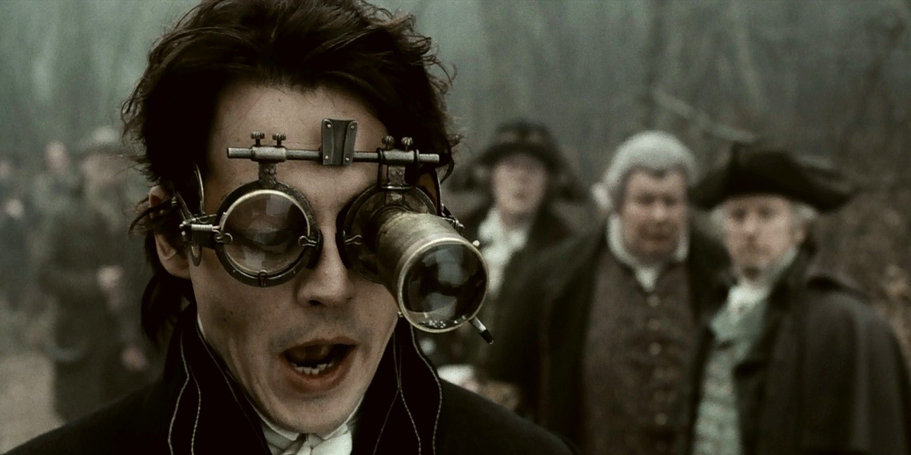 Johnny Depp investigates the crime scene as Ichabod Crane in Sleepy Hollow