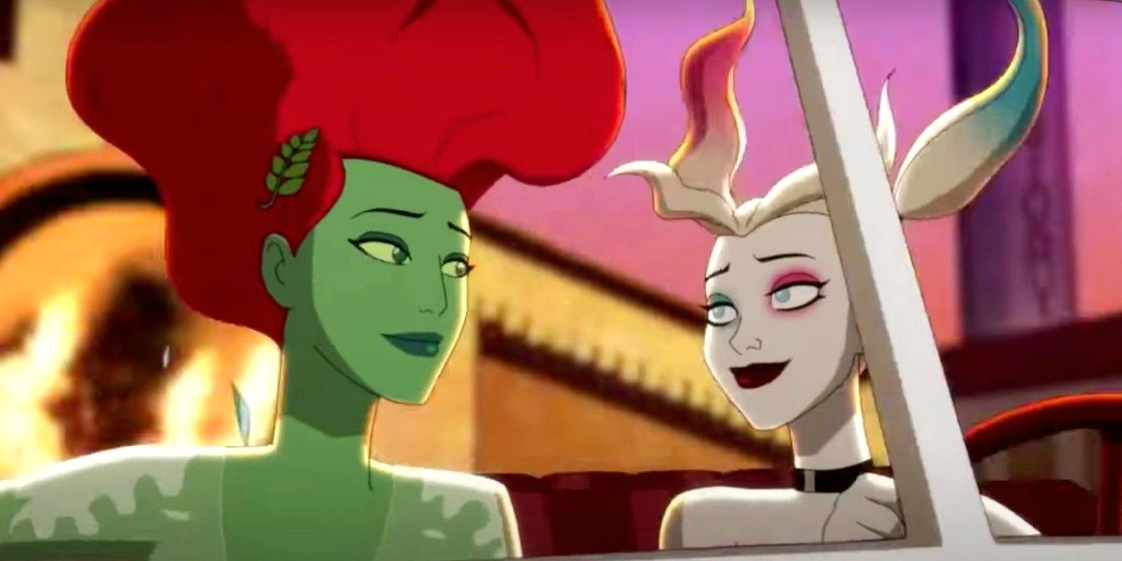 poison ivy and harley quinn on a ride together