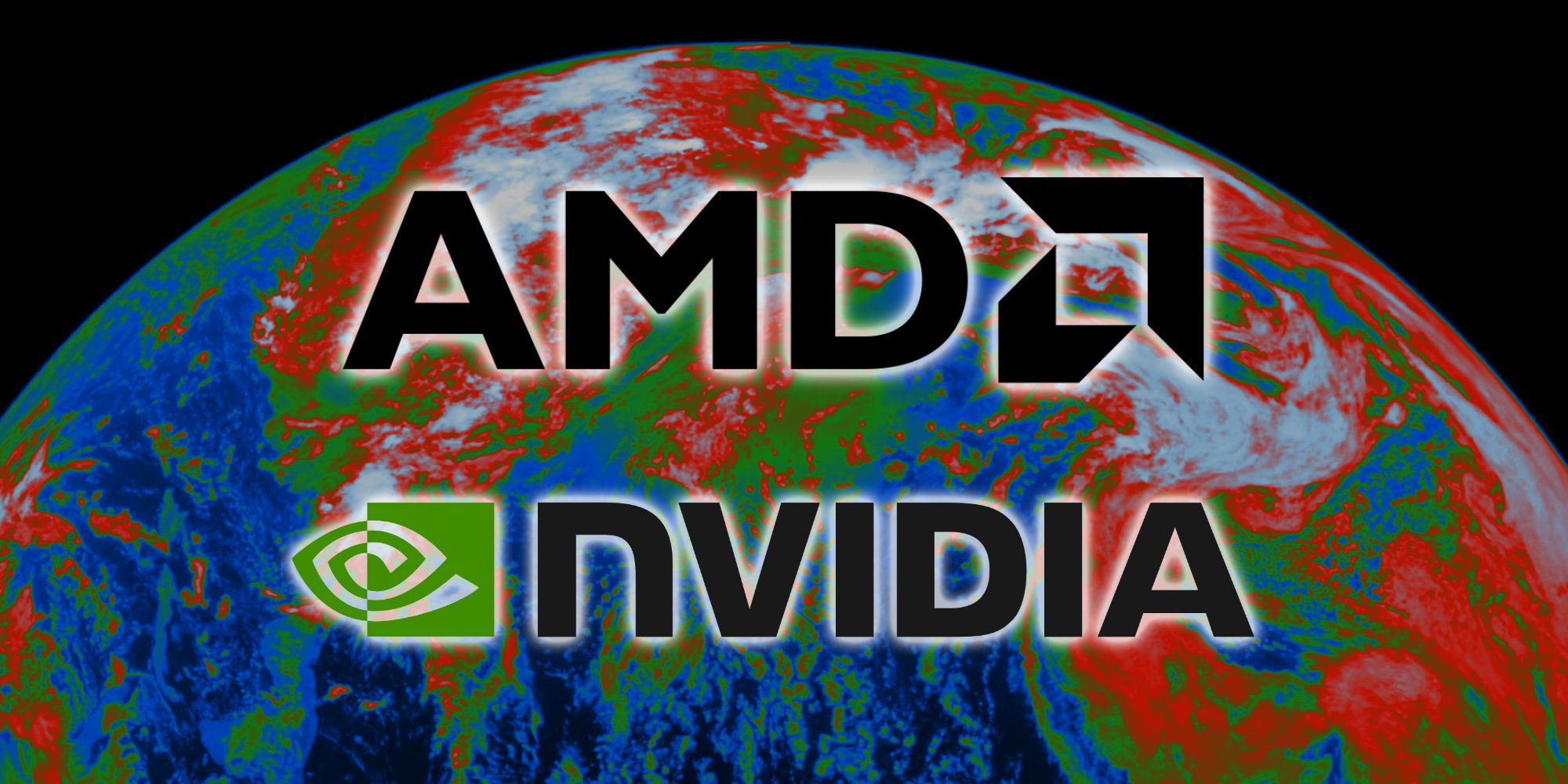AMD and Nvidia logos over altered Earth