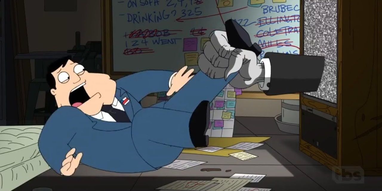 A hand coming out of the tv drags Stan in American Dad
