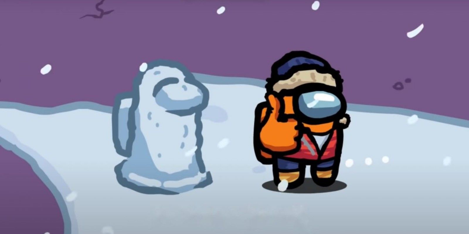 An Among Us player stands next to a snowman Impostor version