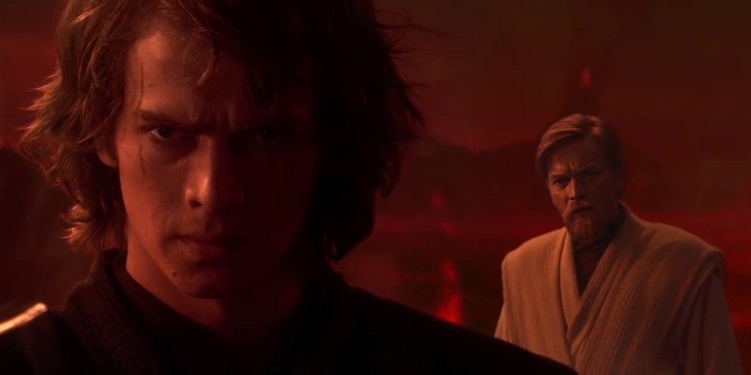 Anakin and Obi-Wan speak before they duel on Mustafar in Revenge of the Sith