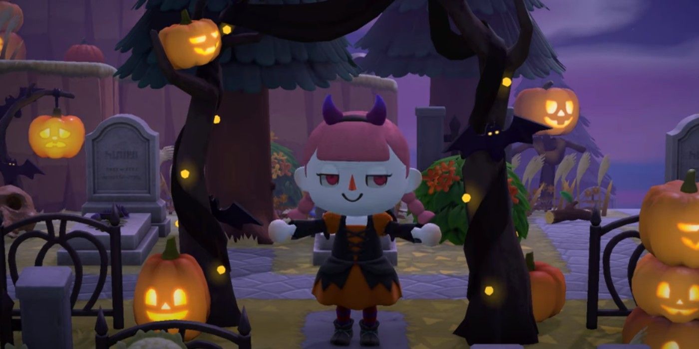 A villager wearing a Halloween costume in Animal Crossing New Horizons