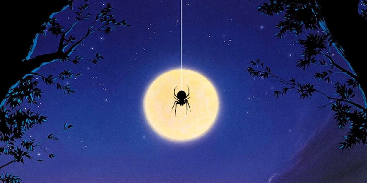 A spider silhouetted against the moon in Arachnophobia
